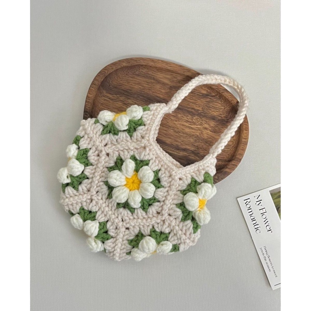 Xiaohongshu Túi Dệt Thủ Công Phối Màu Họa Tiết Hoa Anh Đào Phong Cách Năm Mới