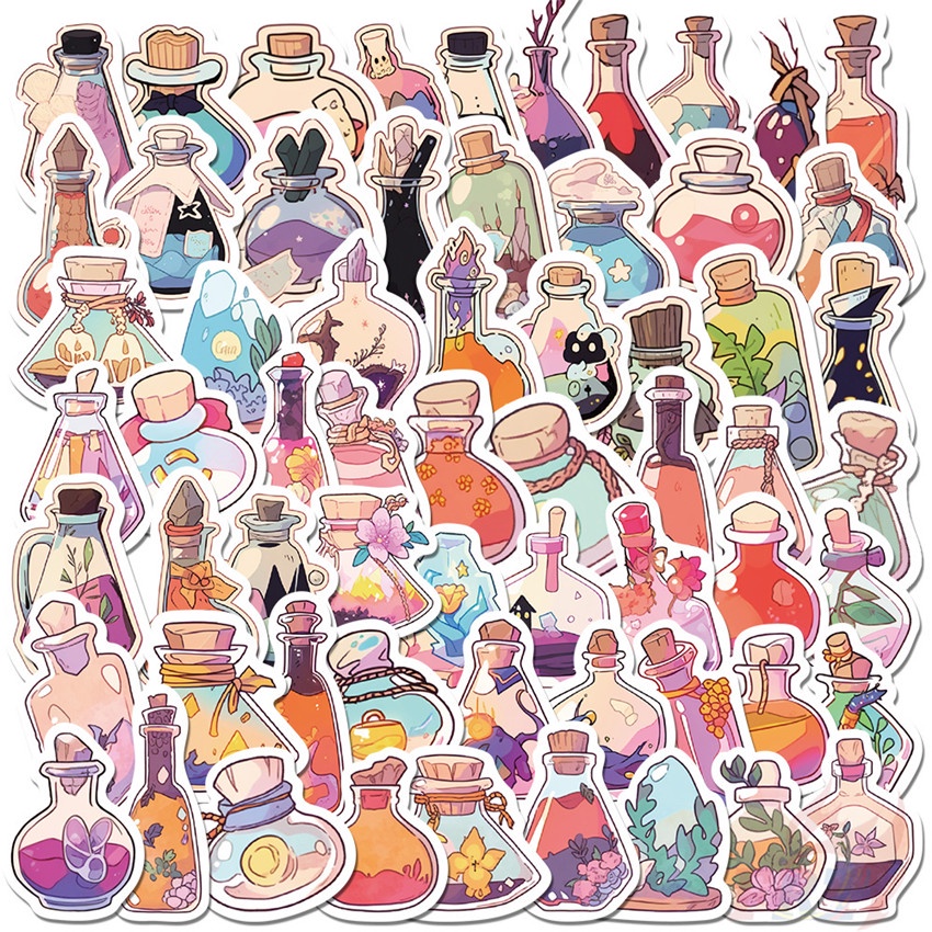 Bộ 200 Chiếc ❉ Miếng Dán Trang Trí Bình Hoa Mini Phong Cách Vintage ❉ Sticker Dán Tường Chống Thấm Nước Họa Tiết Doodle Hợp Thời Trang