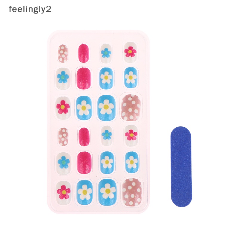 Bộ 24 Móng Tay Giả Họa Tiết Hoạt Hình Nhiều Màu Dễ Thương Cho Bé Gái