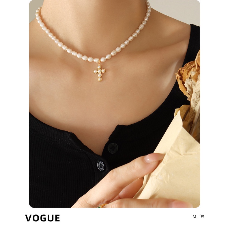 Vòng cổ Ngọc Trai Mặt Thánh Giá Phong Cách Âu Mỹ Thời Trang Cao Cấp