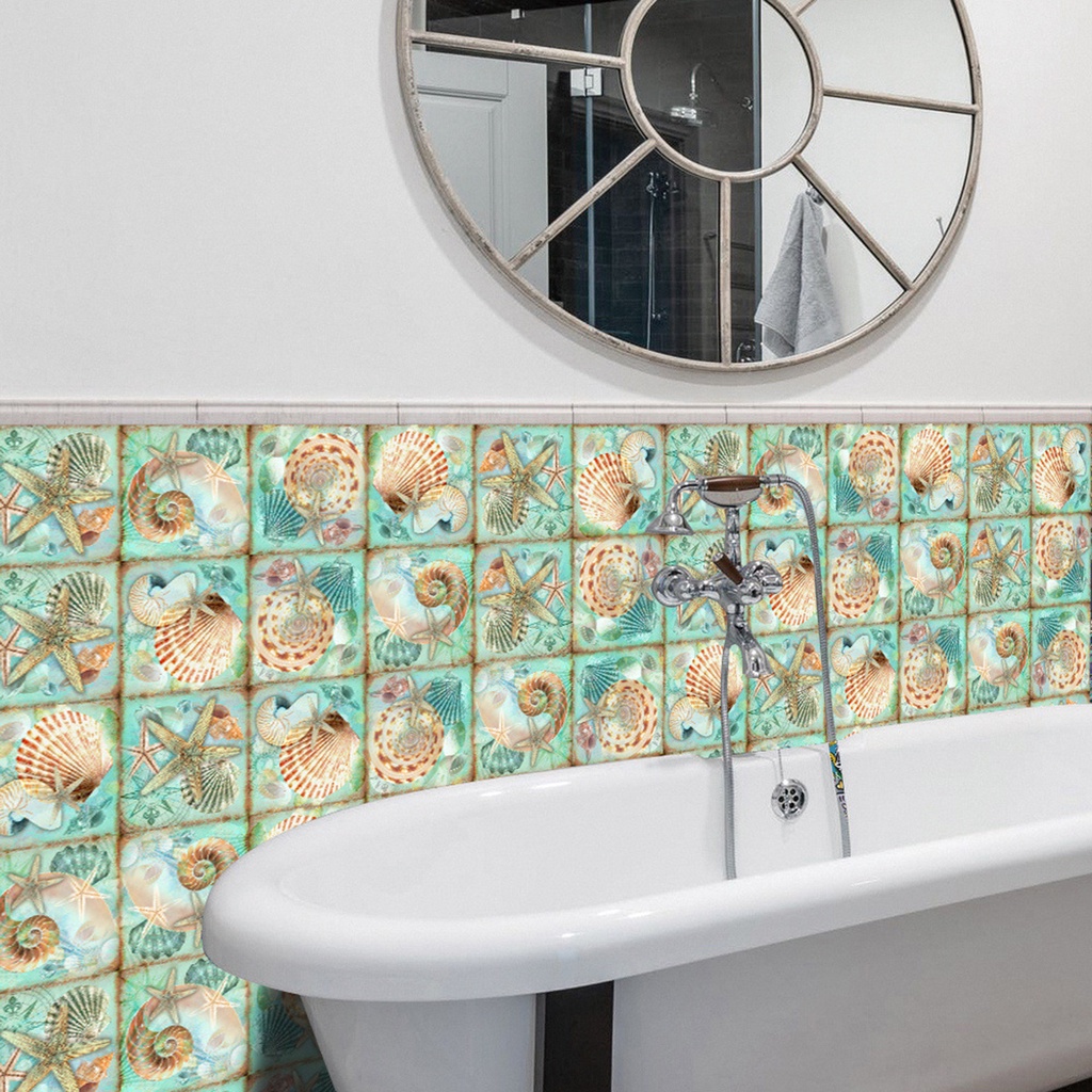 Bộ 24 Miếng Dán Tường ET257 Bằng PVC Chống Thấm Nước Hình Vỏ Sò / Sao Biển Phong Cách Vintage