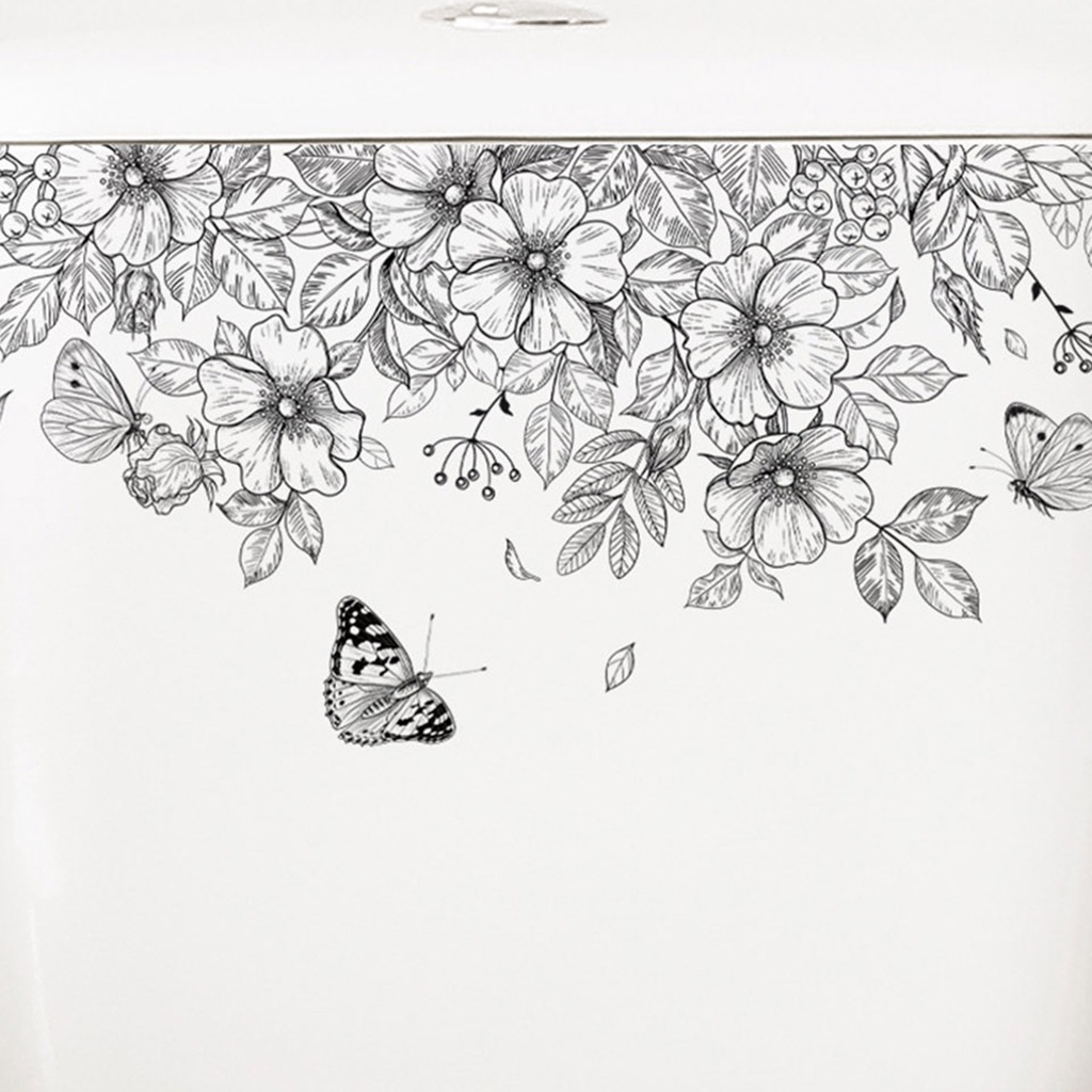 Miếng Dán Trang Trí Toilet Bằng PVC Chống Thấm Nước Hình Hoa Và Bướm