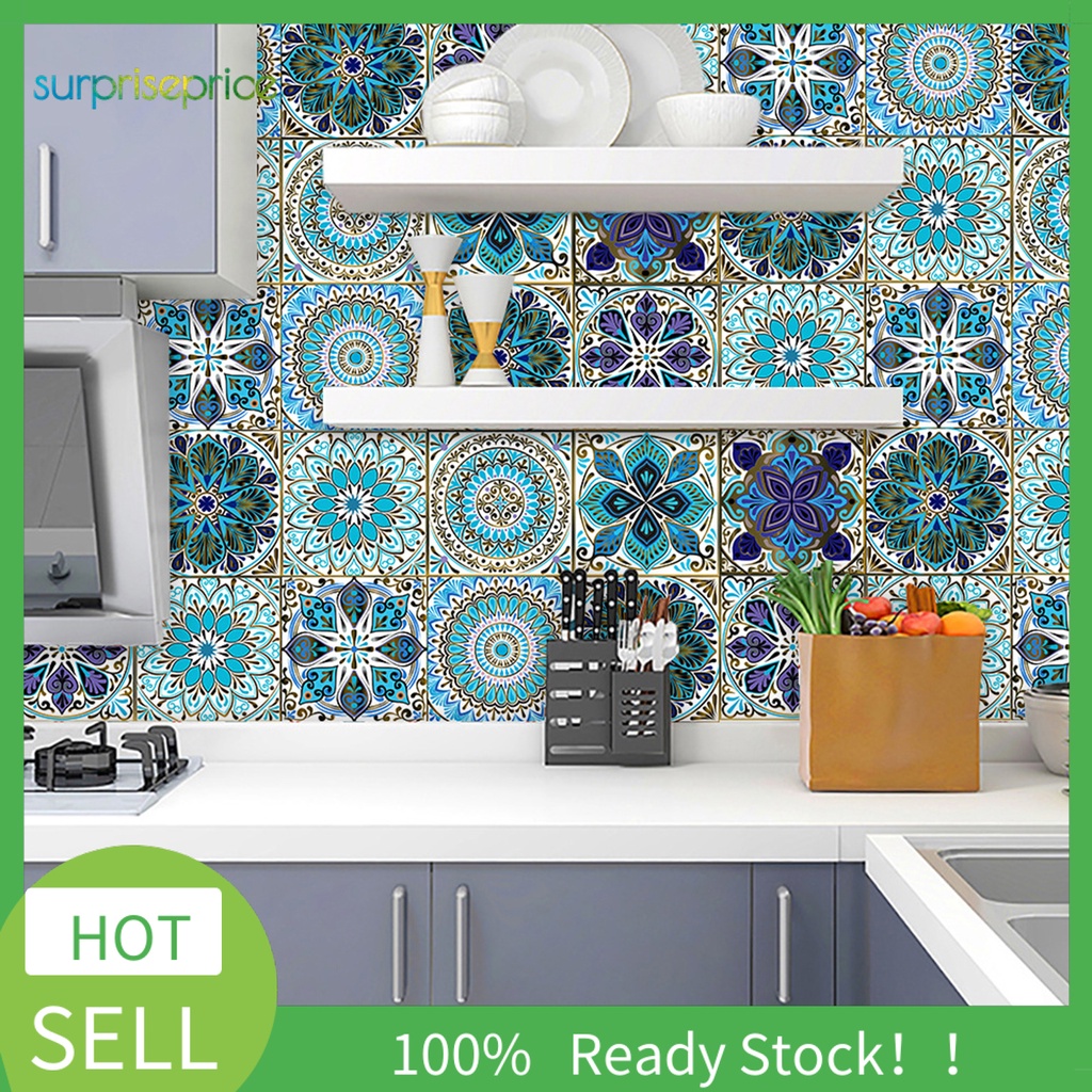 Set 10 Miếng Dán Tường Bằng PVC Cứng Chống Nước Chống Mòn Họa Tiết Mandala Cho Nhà Tắm