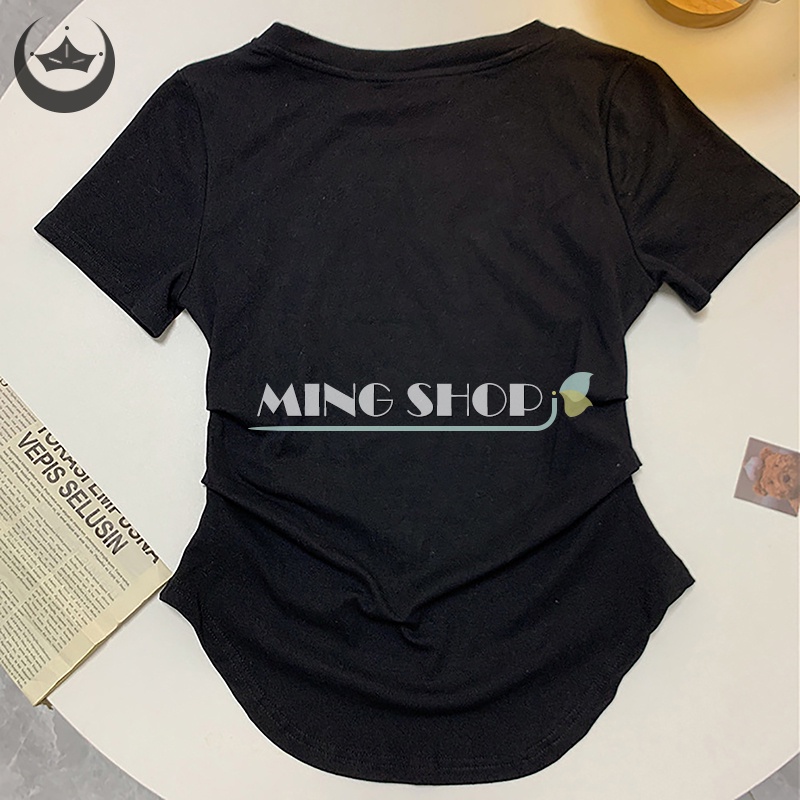 Áo Croptop Tay Ngắn Cổ Vuông Màu Sắc Đơn Giản Cho Nữ