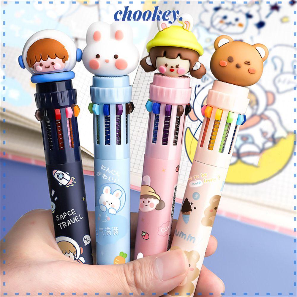 CHOOKEY Bút Bi Bấm Nhiều Màu Sắc 10 Màu Tiện Dụng