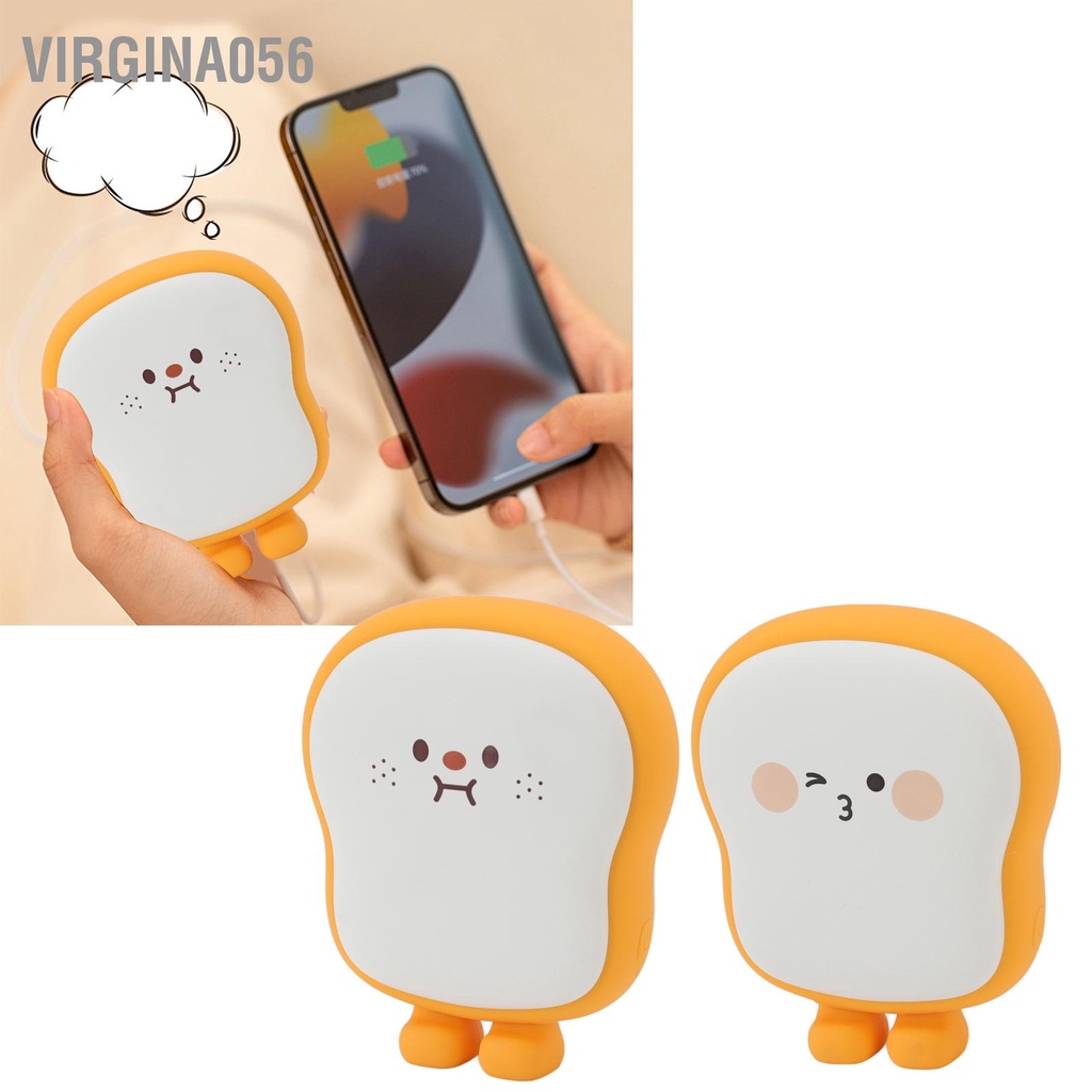 Virgina056 Máy sưởi tay bằng điện Bánh mì nướng dễ thương có thể sạc lại USB Ngân hàng 6000mAh cho văn phòng tại nhà