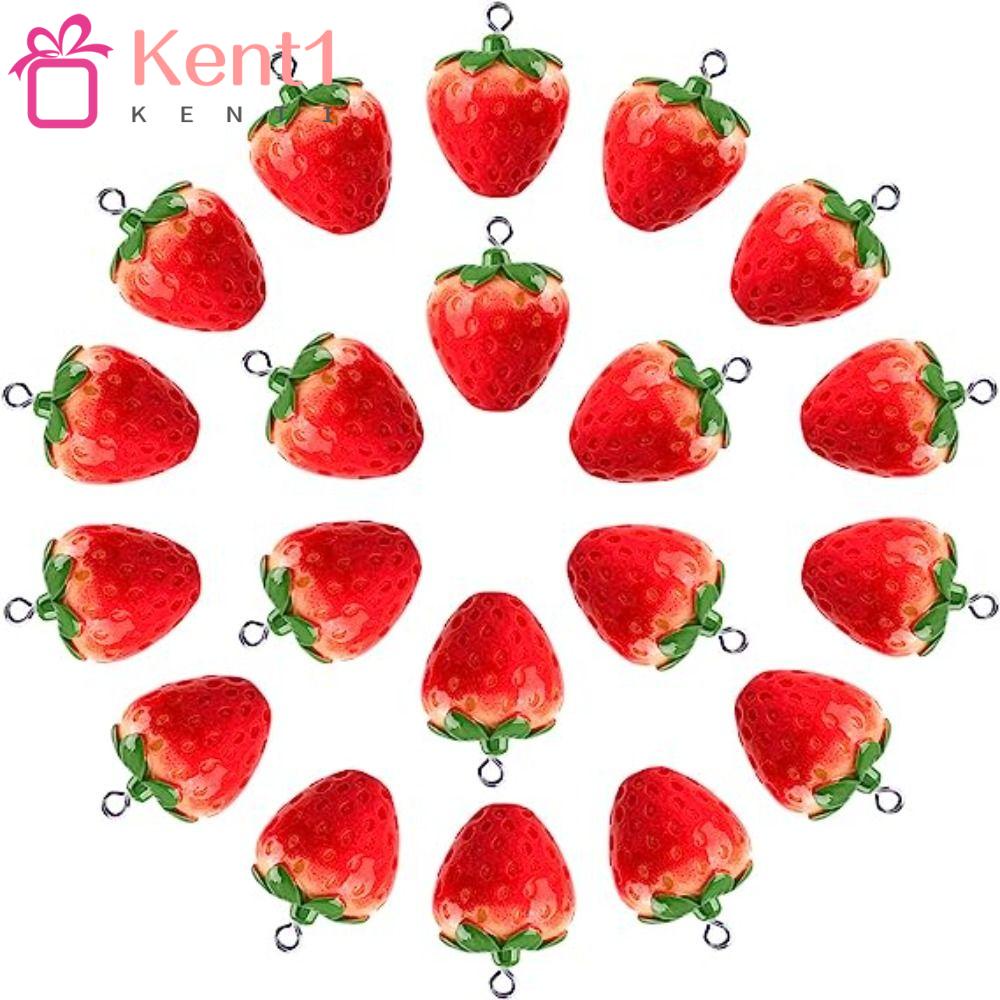 KENT1 Bộ 20 Hạt Nhựa Hình Trái Dâu Đỏ Kích Thước 18x27mm Dùng Làm Bông Tai