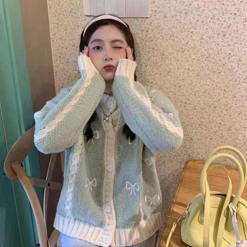 Áo Khoác Cardigan Dệt Kim Dáng Rộng Mềm Mại Thêu Họa Tiết Xinh Xắn