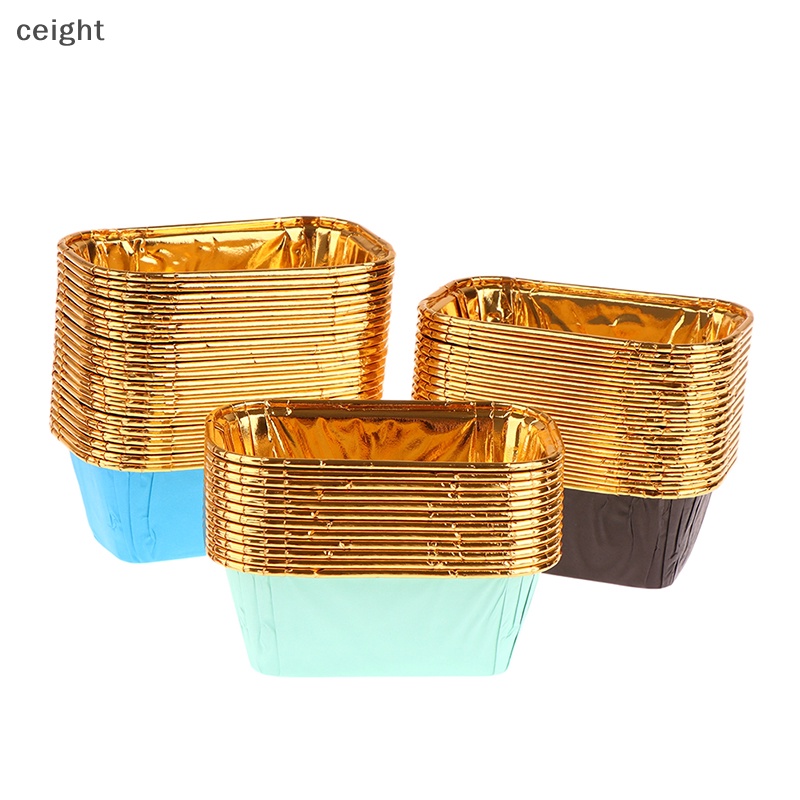 Set 50 Cốc Giấy Thiếc Nhôm Hình Chữ Nhật Làm Bánh Tráng Miệng