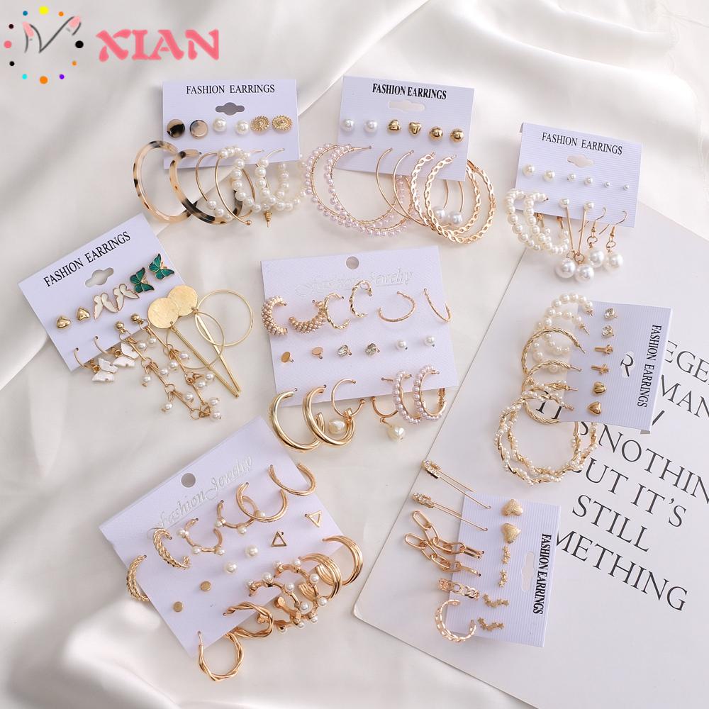 XIANTIN Set 6 Đôi Bông Tai Ngọc Trai Giả Phong Cách Vintage Hàn Quốc