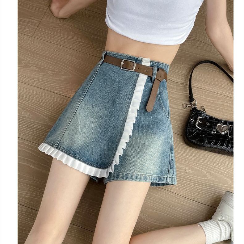 Chân Váy Denim Ngắn Dáng Chữ a Lưng Cao Phong Cách Retro Mùa Hè Cho Nữ