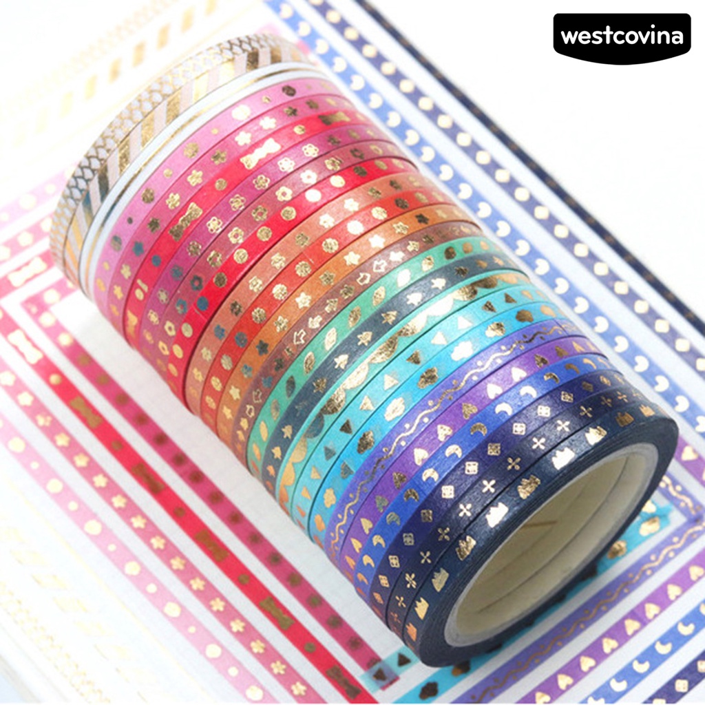 [WSTN]✎Set 24 Cuộn Băng Dính Washi Hình Ngôi Sao / Trái Tim / Mặt Trăng
