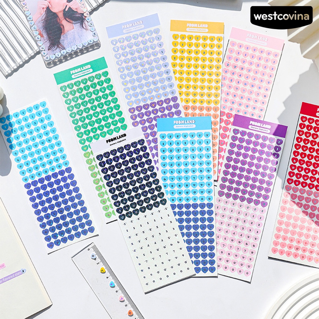 [WSTN] [WSTN]✎Bộ 2 Tấm Sticker Dán Trang Trí Sổ Tay Hình Trái Tim / Số Bằng PVC Chống Thấm Nước