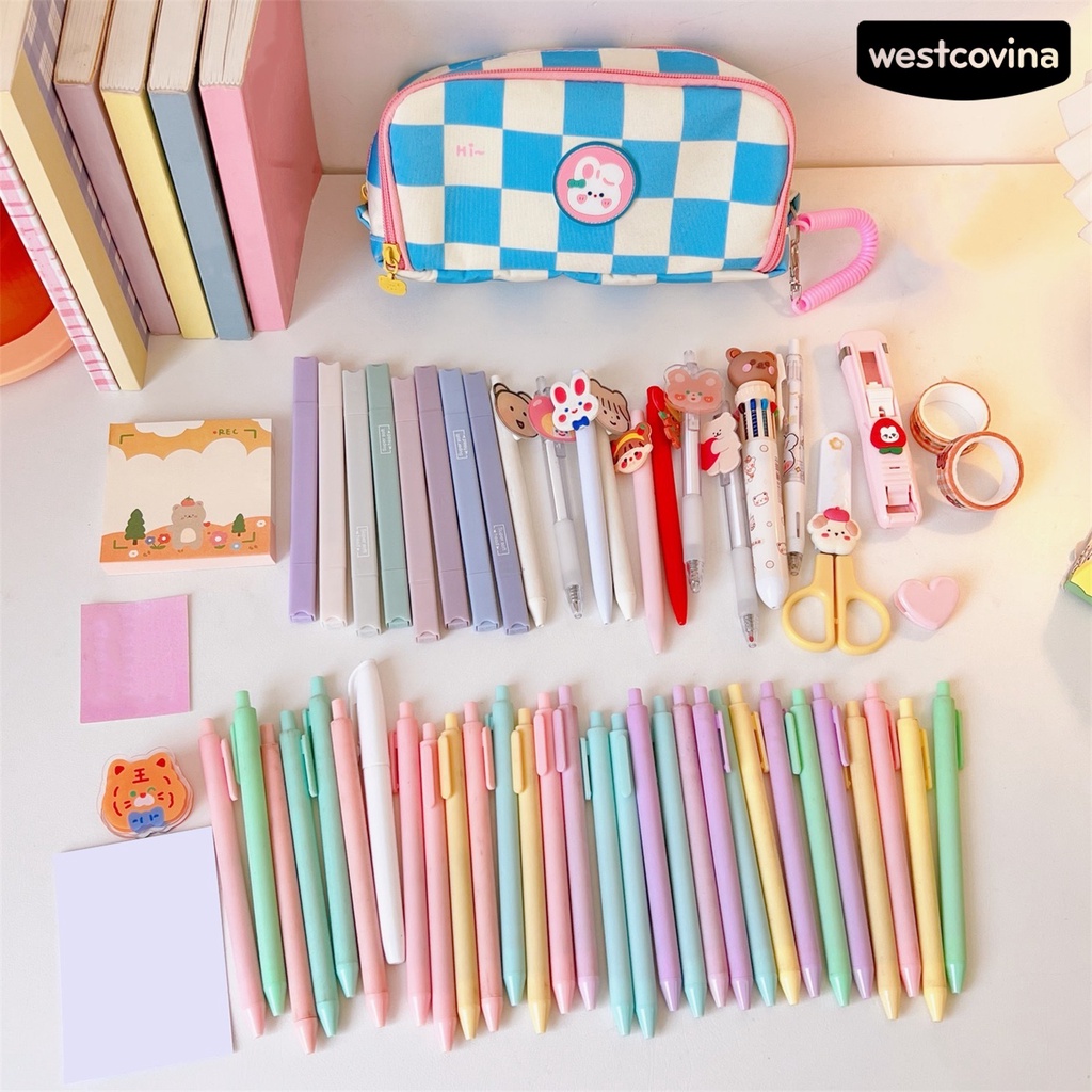 [WSTN]✎Hộp Đựng Bút Họa Tiết Kẻ Ô Dày Dặn Chống Bụi Bẩn Tiện Dụng Cho Trường Học