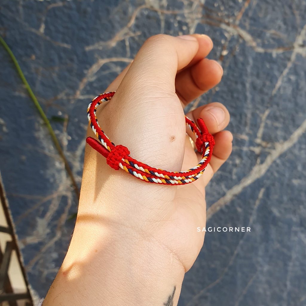 Vòng tay may mắn chỉ đỏ + xanh biển, vàng cam | Vòng ngũ sắc handmade