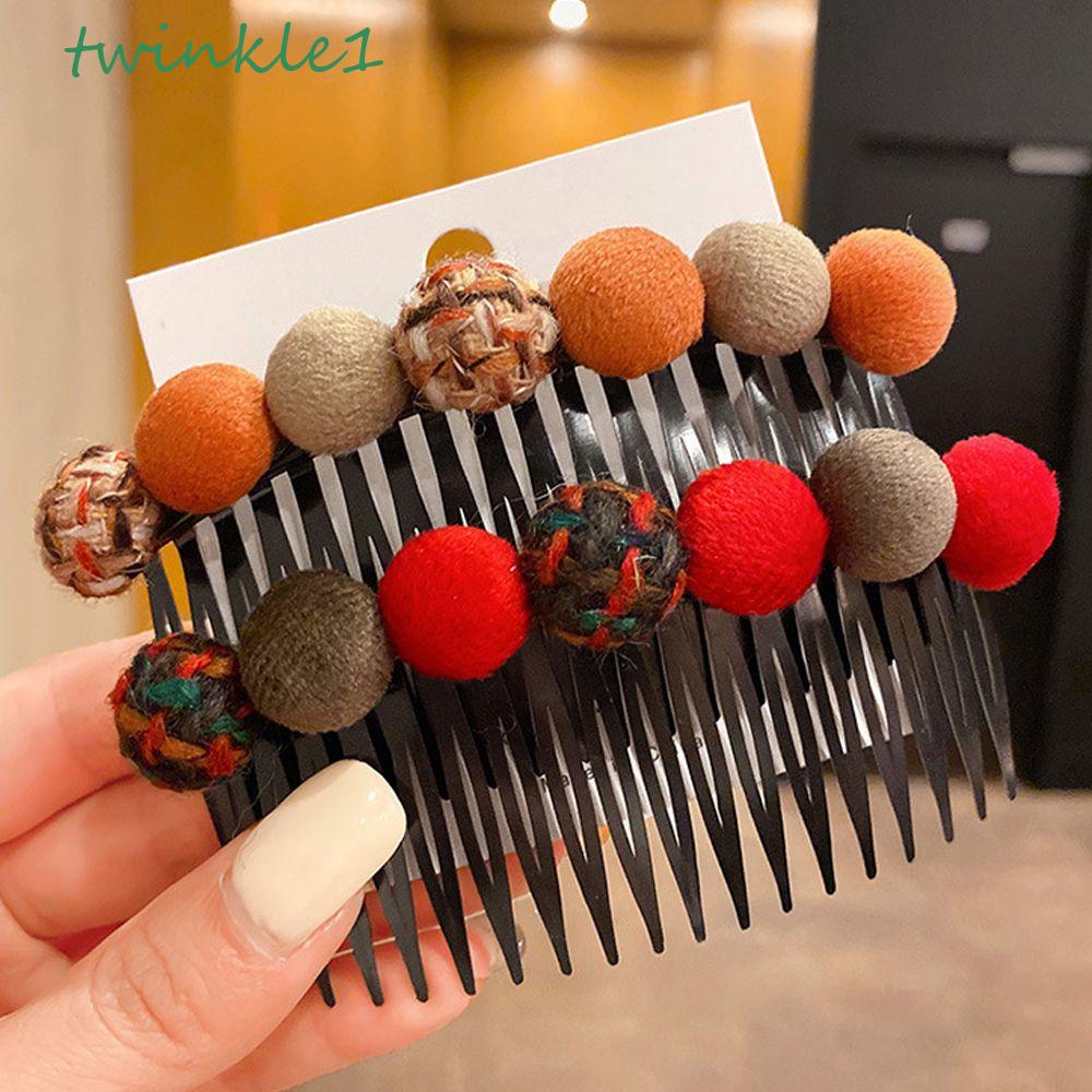 TWINKLE Kẹp Tóc Đuôi Ngựa Đính Bóng Lông Họa Tiết Hình Học Cho Nữ