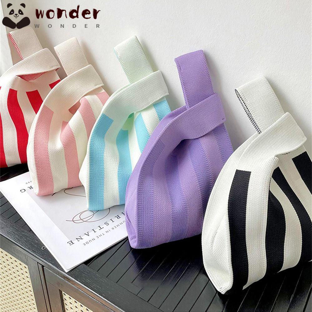 WONDER Túi Xách Mini Đan Len Thủ Công Thắt Nút Họa Tiết Kẻ Sọc Thời Trang Cho Nữ