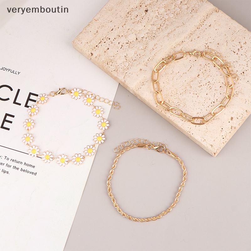 Bộ 3 Vòng Tay Họa Tiết Hoa Cúc Thời Trang Có Thể Điều Chỉnh Cho Nữ