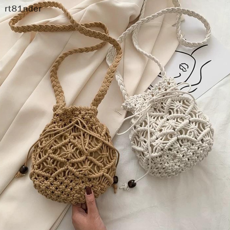 Rt Túi Xách Đeo Vai Cotton Dệt Tay Màu Trơn Đơn Giản Dễ Phối Đồ Thời Trang Thường Ngày Cho Nữ n