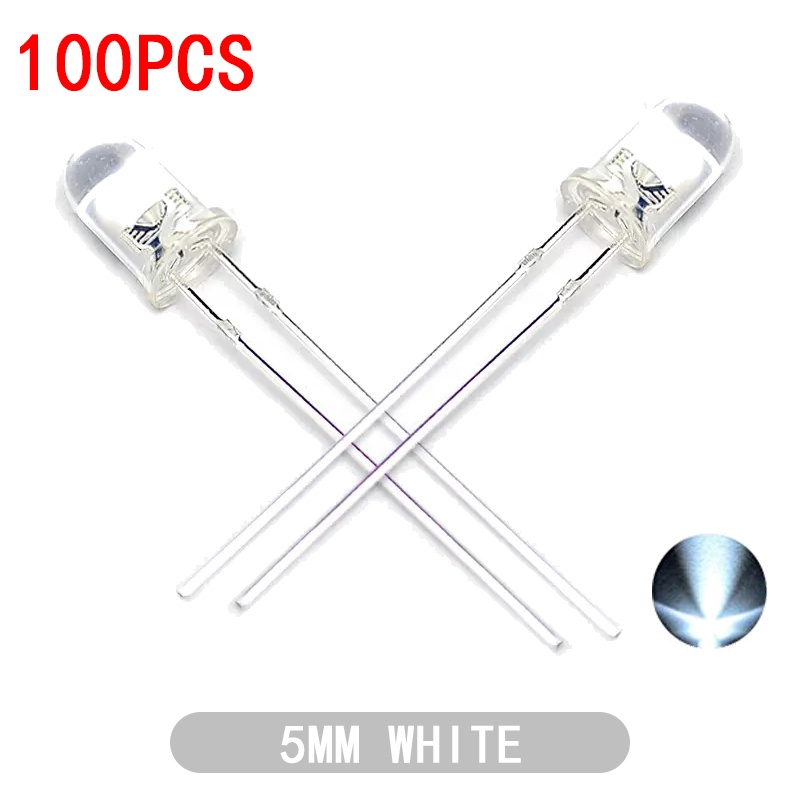 Set 100 Đèn LED Trong Suốt Ánh Sáng Trắng / Xanh Lá / Vàng 5mm 100M Chuyên Dụng