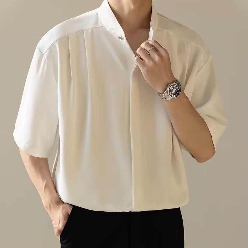 Áo Sơ Mi Tay Lửng Cổ Đứng Phong Cách Trung Hoa Thời Trang Mùa Hè Cho Nam