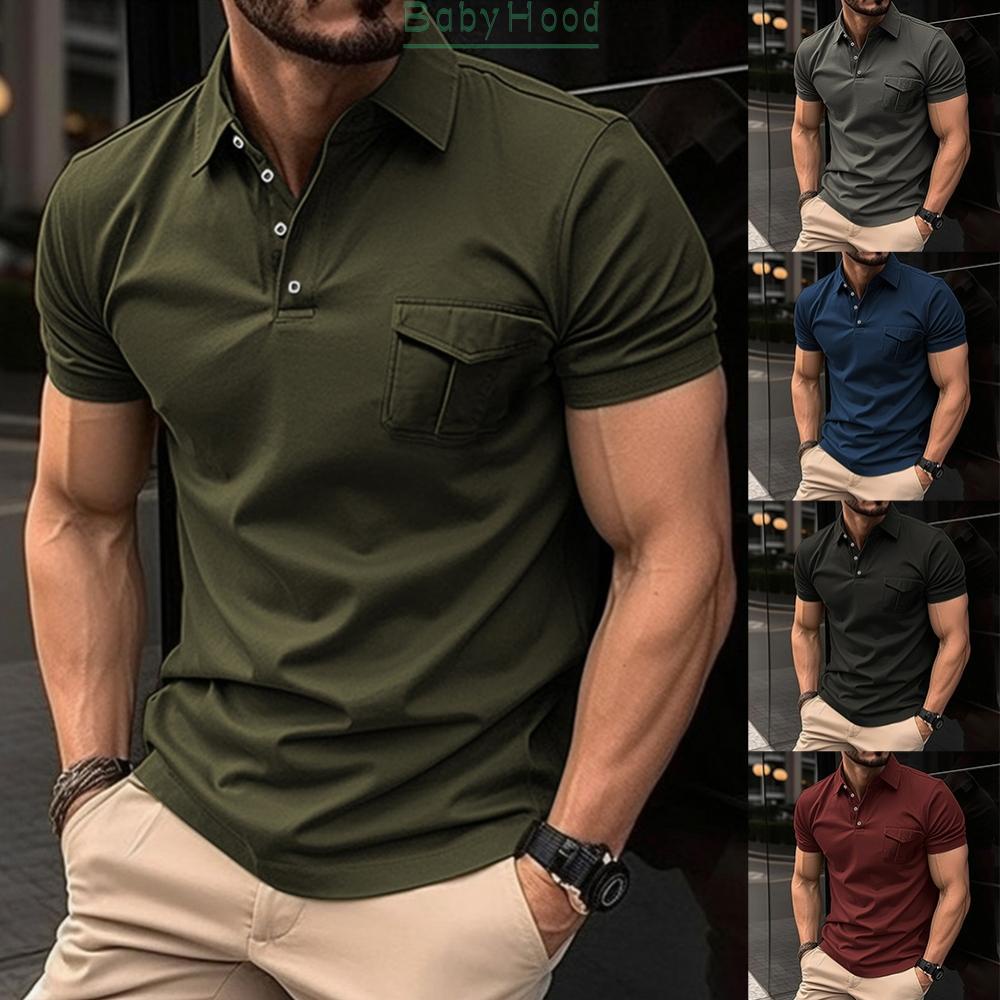 Mens Button-Up Collared Short Sleeve Shirts Slim Fit Muscle Blouse Tops T-Shirt#BBHOOD