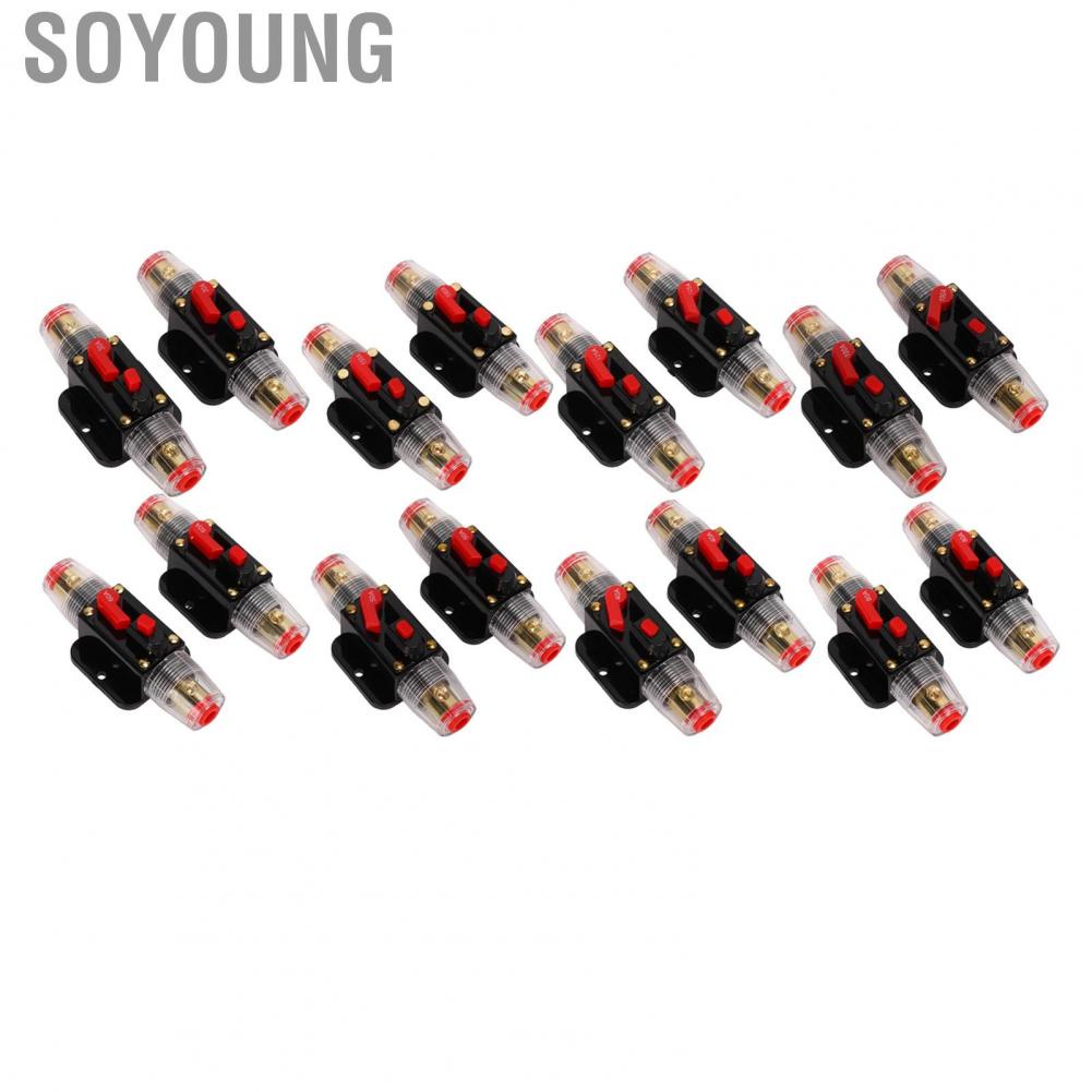 Soyoung 12‑24V Inline Circuit Breaker with Manual Reset Fuse Holder  Lugs Heat Shrink Tubes for Car Boat Audio System Accessories