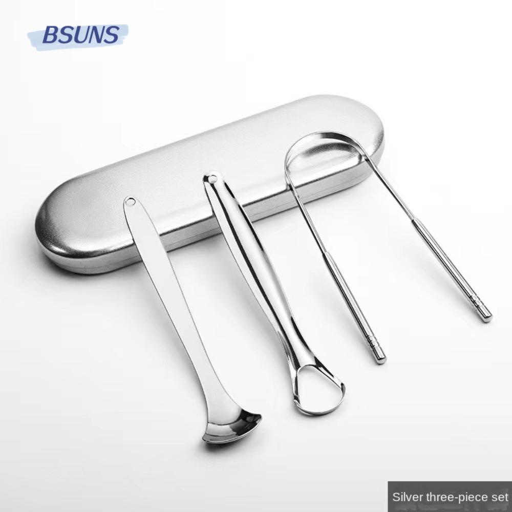 BSUNS Set 3 Dụng Cụ Vệ Sinh Lưỡi Tiện Lợi Dụng Cụ Cạo Lưỡi Bằng Thép Không Gỉ Có Thể Tái Sử Dụng Cho Người Lớn