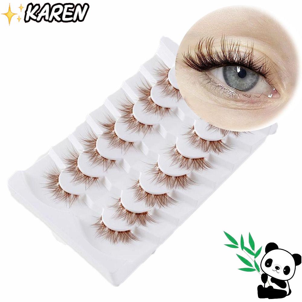 KAREN Bộ 7 Cặp Lông Mi Giả Tự Nhiên Màu Nâu Phong Cách Dành Cho Nữ