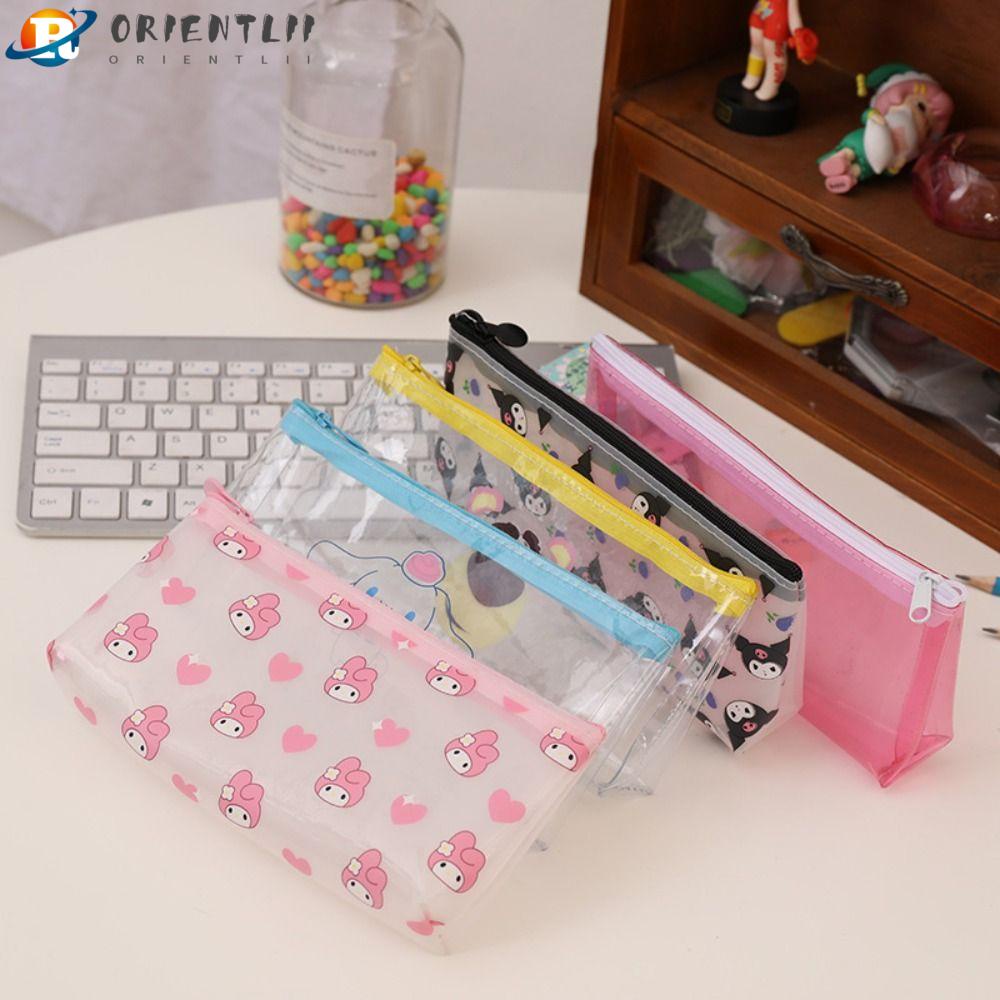 ORIENTLII Túi Đựng Bút Trong Suốt In Hình Kuromi / Melody / Cinnamoroll Có Khóa Kéo Tiện Dụng Cho Học Sinh / Văn Phòng