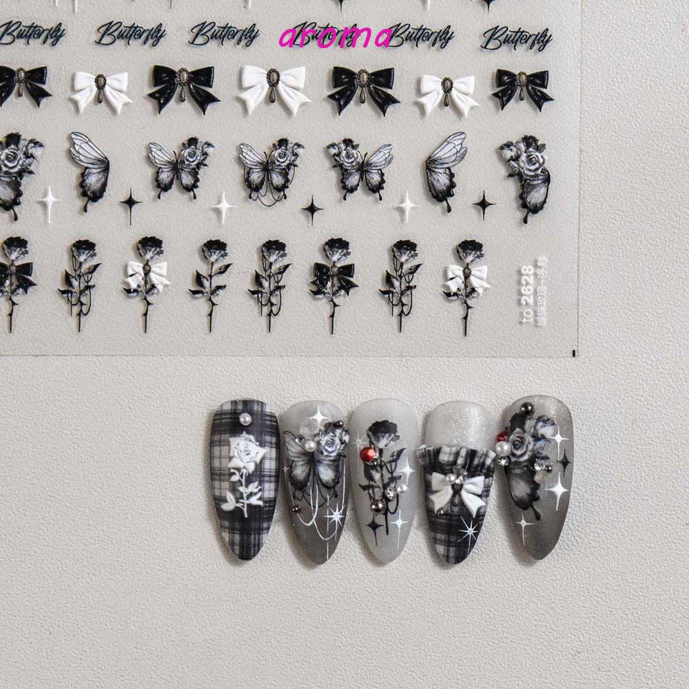 AROMA Miếng Dán Trang Trí Móng Tay Hình Nơ Bướm Thời Trang