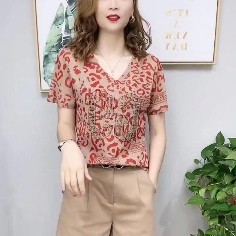 Áo Thun Ngắn Tay Cổ Chữ v Form Rộng Thời Trang Mùa Hè