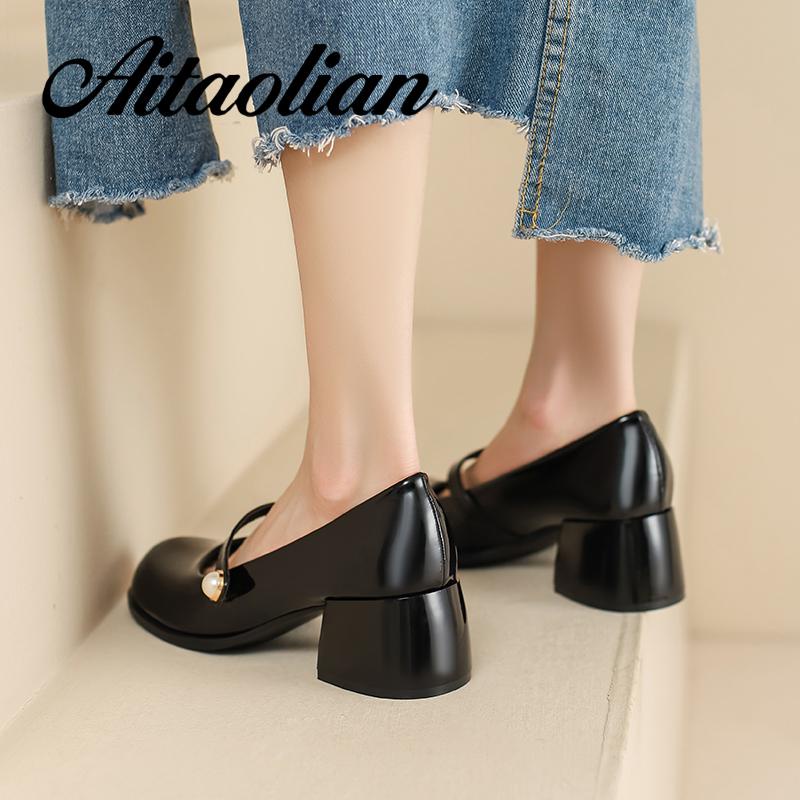 Giày Da Cao Gót 5cm Mũi Tròn Phong Cách lolita Cho Nữ