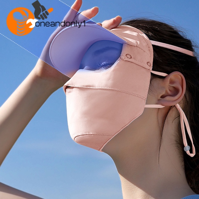 Mũ Chống Nắng Kèm Tấm Che Mắt Bằng Lụa Lạnh Thoáng Khí Chống Tia Uv Thời Trang Mùa Hè Cho Nữ