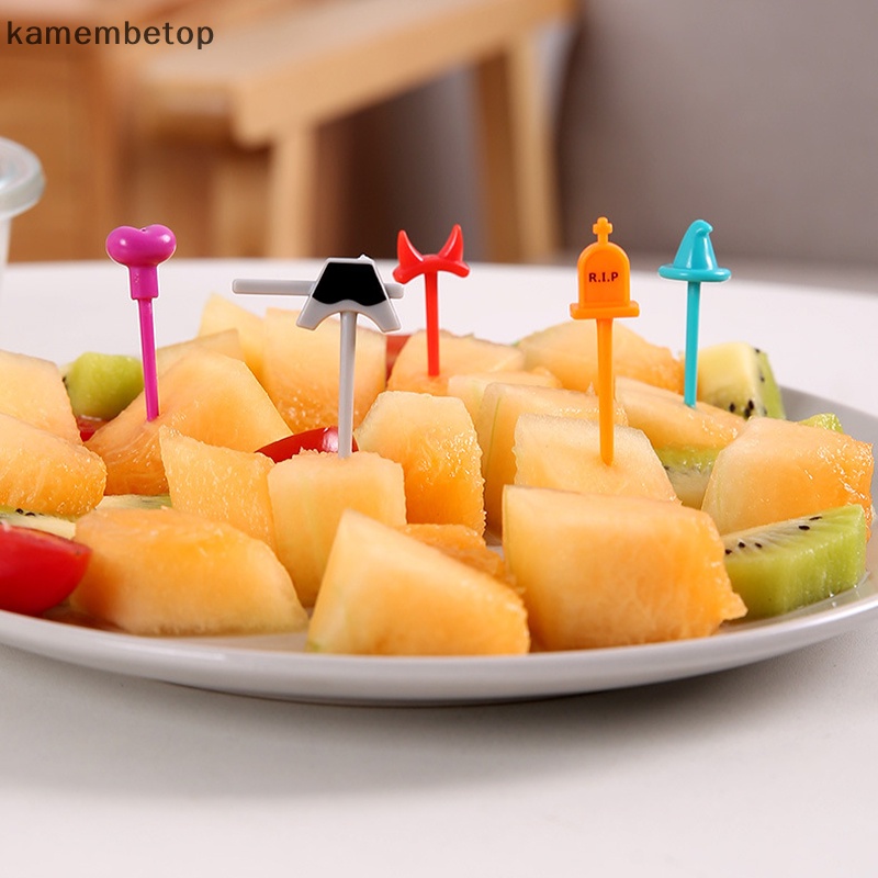 Set 4 / 5 Nĩa Ăn Trái Cây Họa Tiết Hoạt Hình Trang Trí Halloween