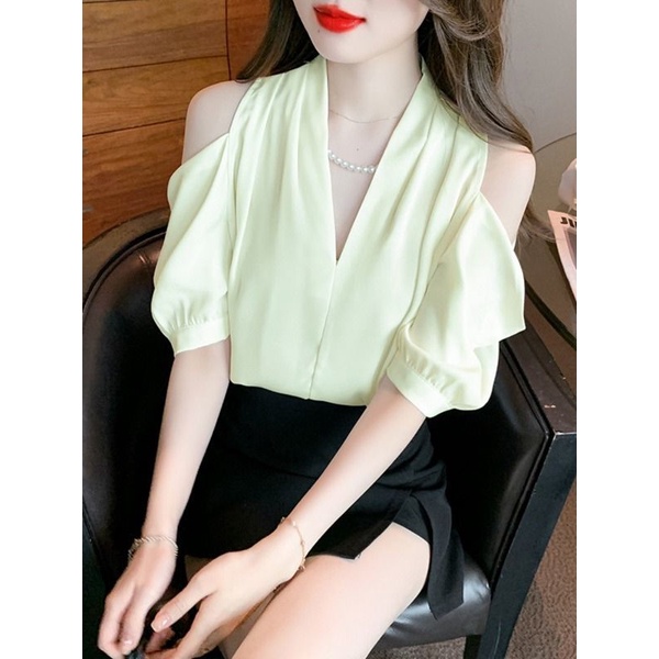 Áo Sơ Mi Chiffon Satin Cao Cấp Trễ Vai Cho Nữ