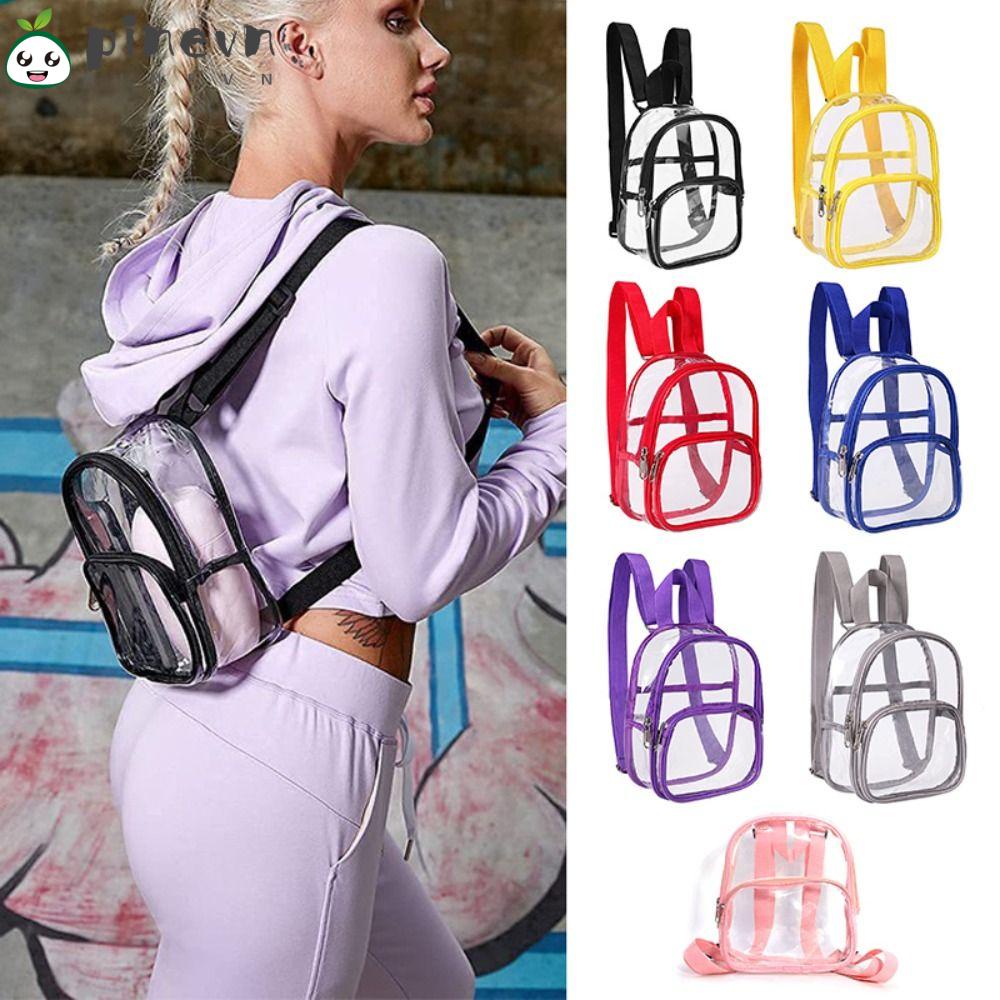 PINEVN Ba Lô Mini Bằng Nhựa PVC Trong Suốt Màu Trơn Có Khóa Kéo