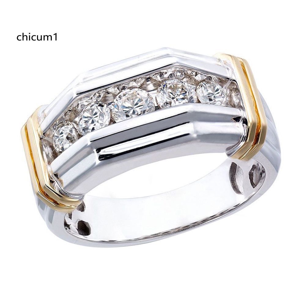 Nhẫn Hai Tông Màu Đính Đá Thời Trang Dành Cho Nam