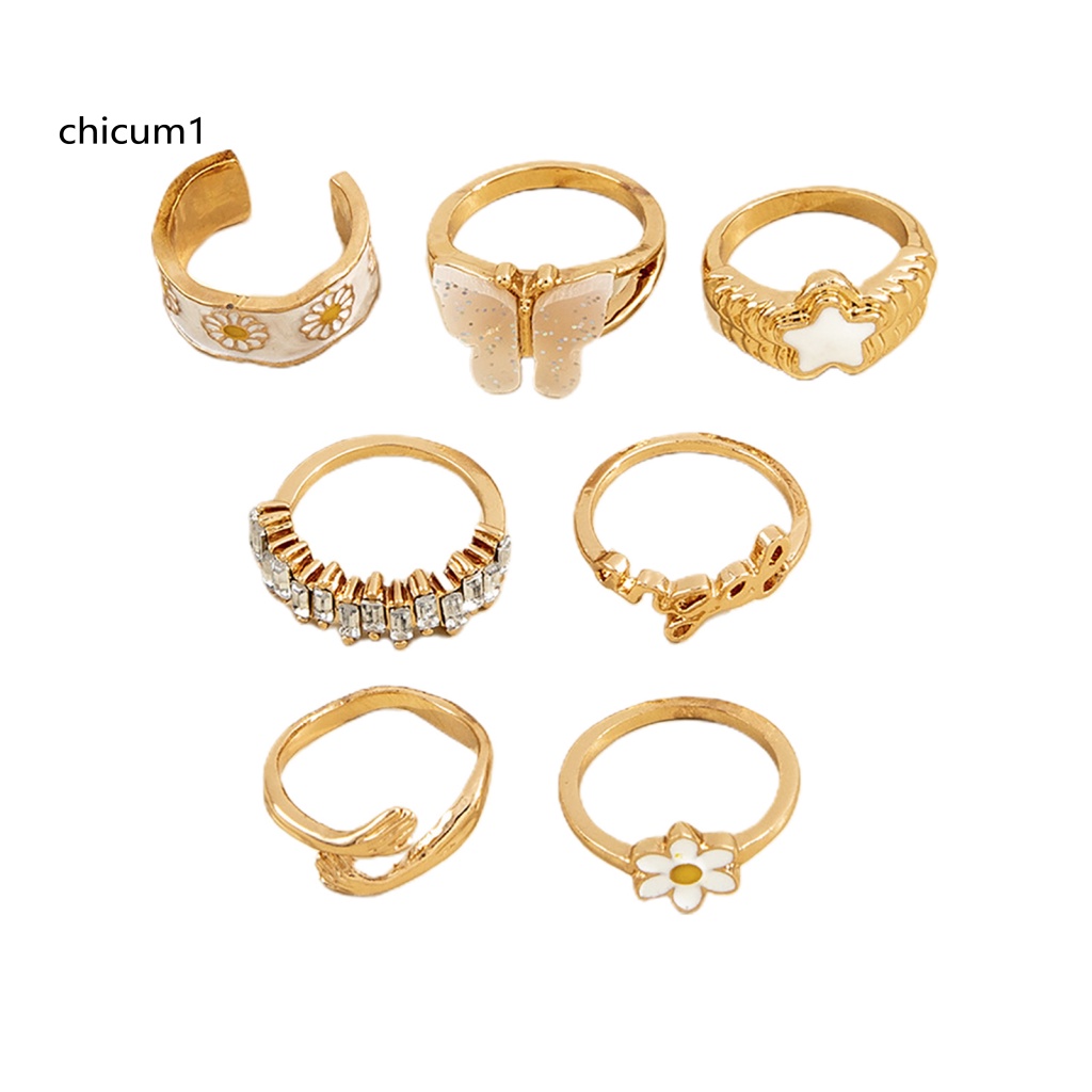 Set 7 Nhẫn Đeo Khớp Ngón Tay Hình Bướm Phong Cách Gothic Dành Cho Nữ