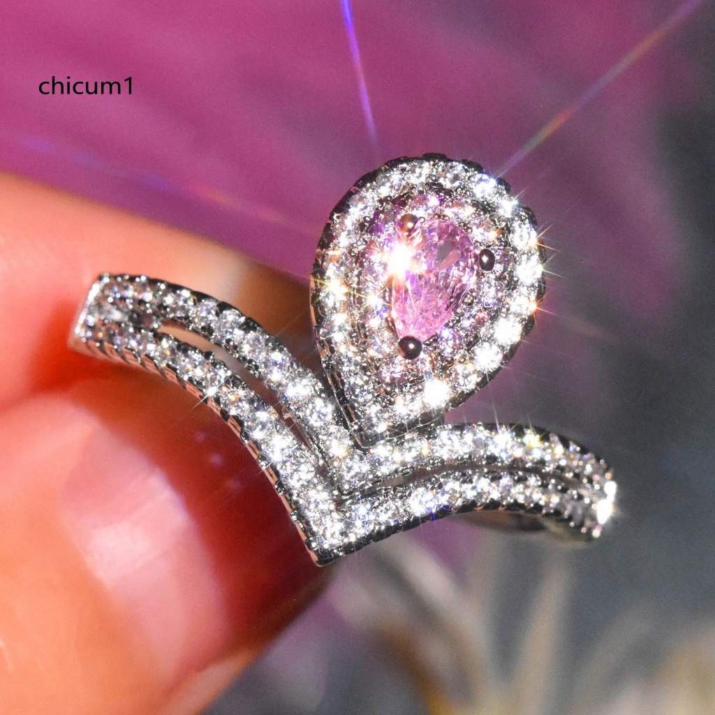 Nhẫn Đính Đá Moissanite Hình Giọt Nước Màu Sáng Tinh Tế Cho Nữ