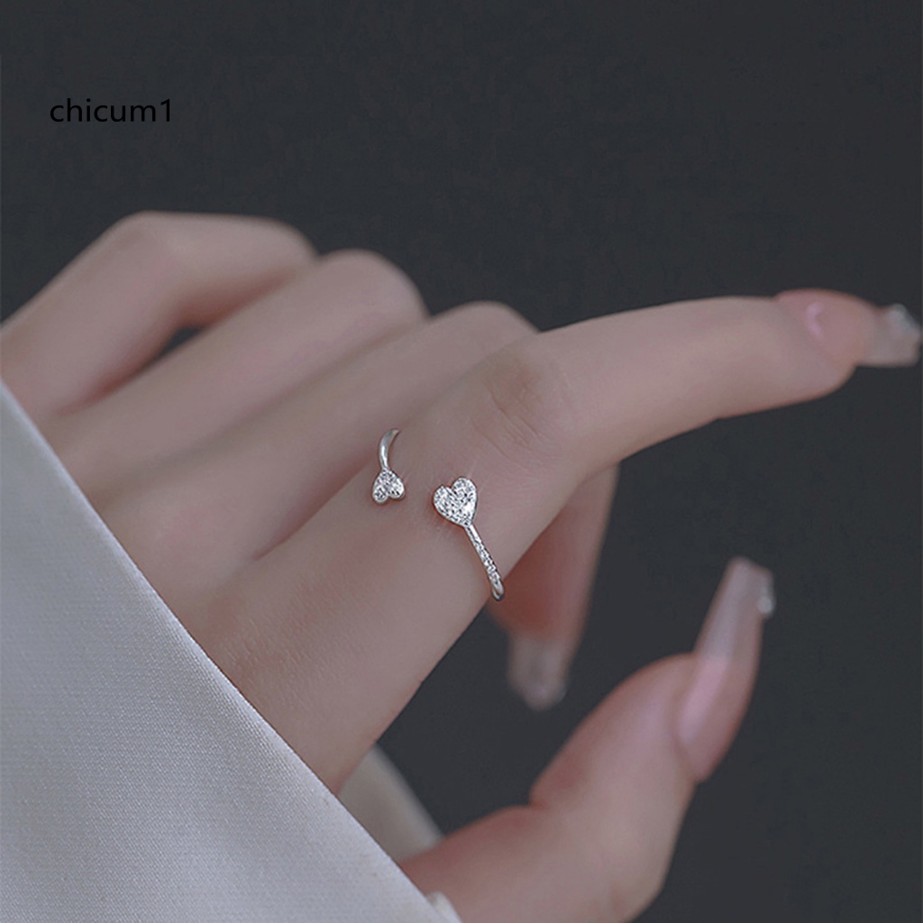 Nhẫn Hở Hình Trái Tim Đính Đá Zircon Có Thể Điều Chỉnh Kích Thước
