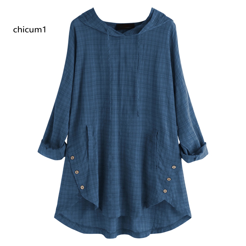 Áo Hoodie Tay Dài Dáng Chữ A Phối Dây Rút Plus Size Cho Nữ