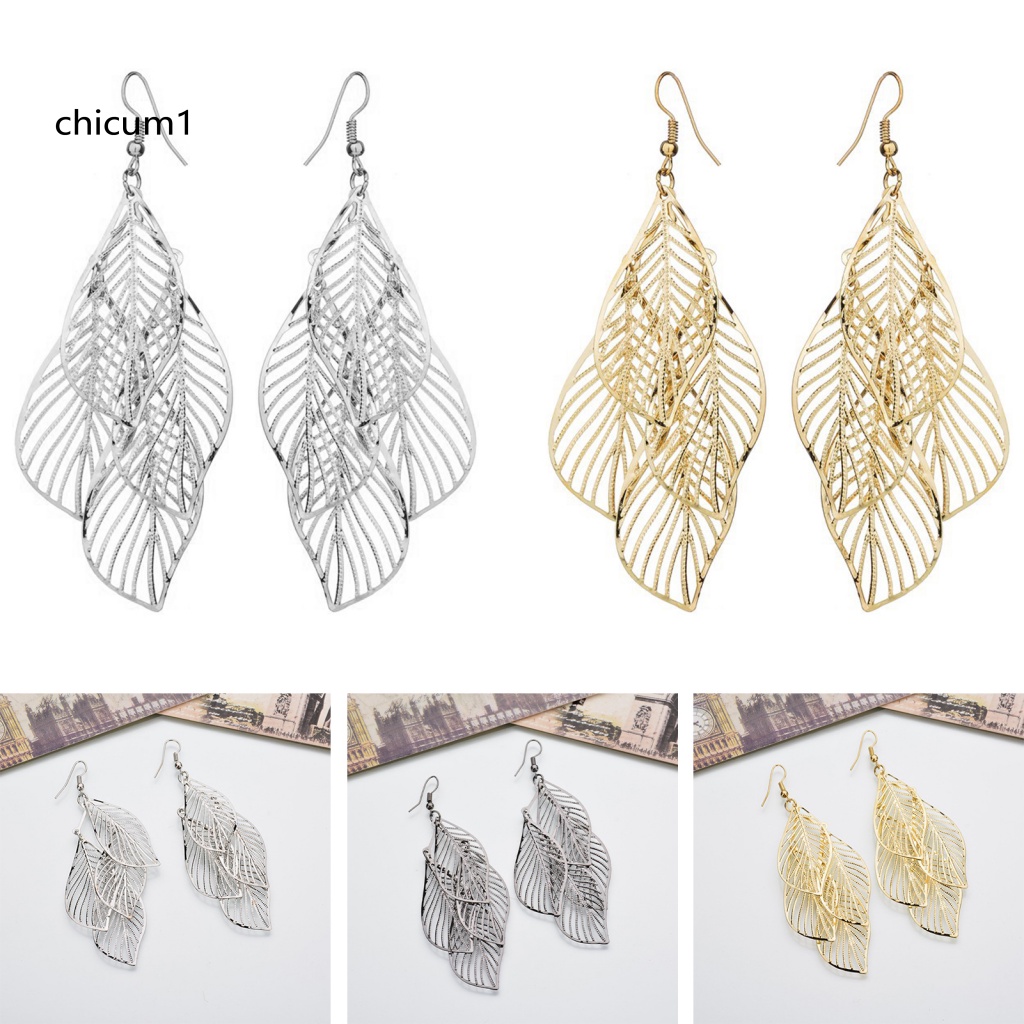 1 Đôi Bông Tai Hình Chiếc Lá Bằng Thép Không Gỉ Thiết Kế Viền Xoăn Thời Trang Dành Cho Nữ