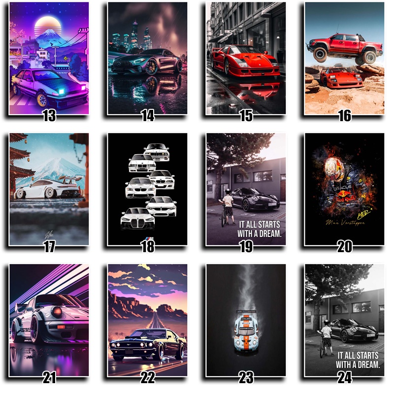 Poster Hình Xe Hơi Thể Thao Phong Cách retro Sang Trọng