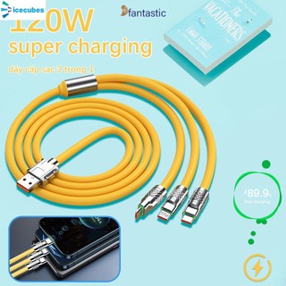Cáp sạc siêu nhanh 120w 6a 3 trong 1 typec ios micro usb sạc nhanh cáp dữ liệu icecubes