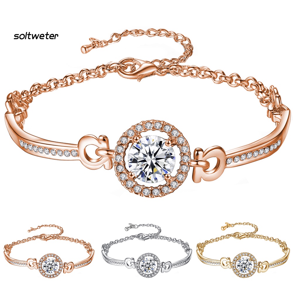 Vòng Tay Dây Xích Đính Đá Zircon Sang Trọng Có Thể Điều Chỉnh Cho Nữ