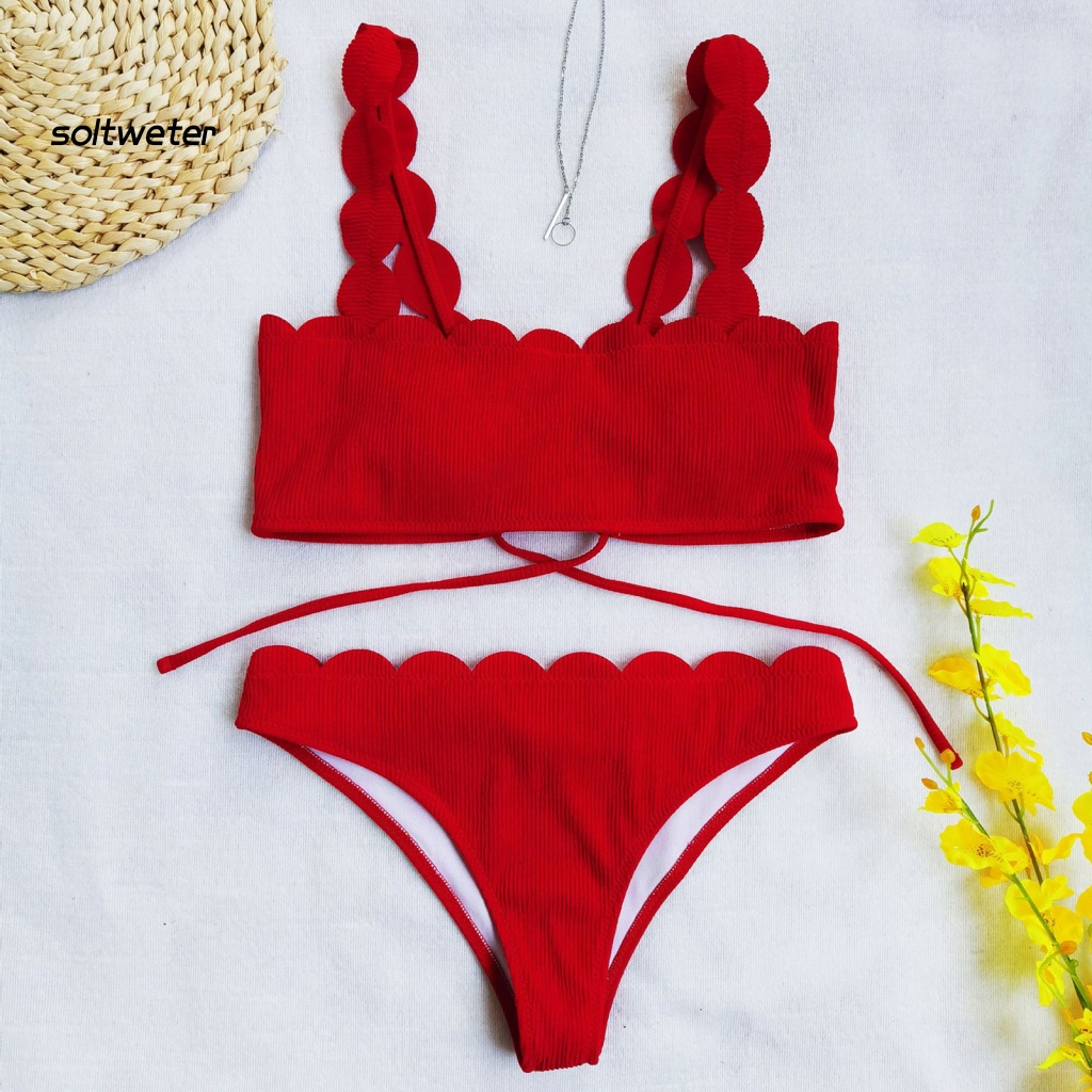 Bộ Bikini 2 Mảnh Có Viền Nâng Ngực Màu Sắc Đơn Giản Quyến Rũ Cho Nữ