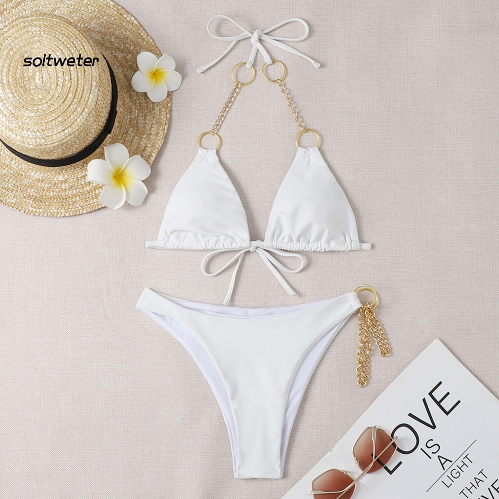 Bộ Bikini 2 Mảnh Màu Sắc Tinh Khiết Có Dây Cột Bằng Kim Loại Có Thể Điều Chỉnh Quyến Rũ Cho Nữ