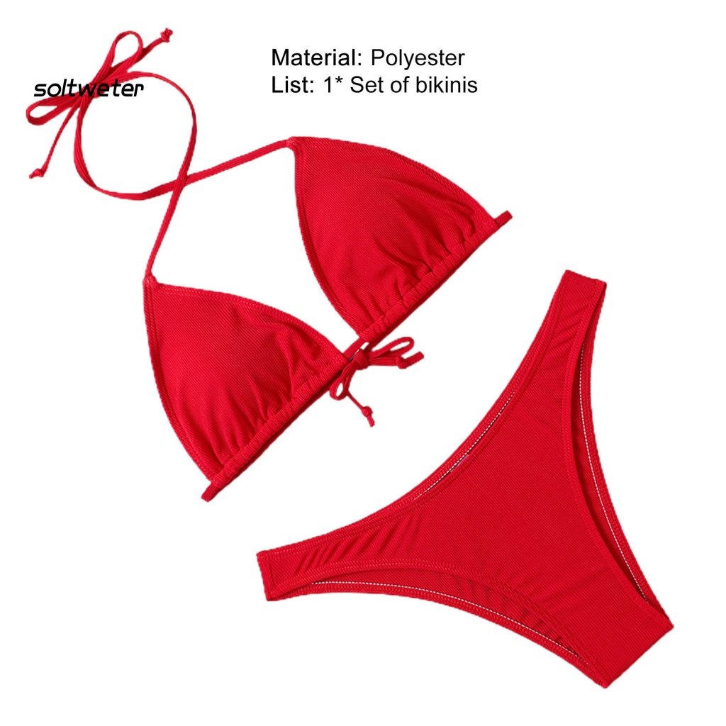 Bộ Bikini Tam Giác Màu Sắc Trơn Dây Điều Chỉnh Được Tiện Dụng Đi Bơi