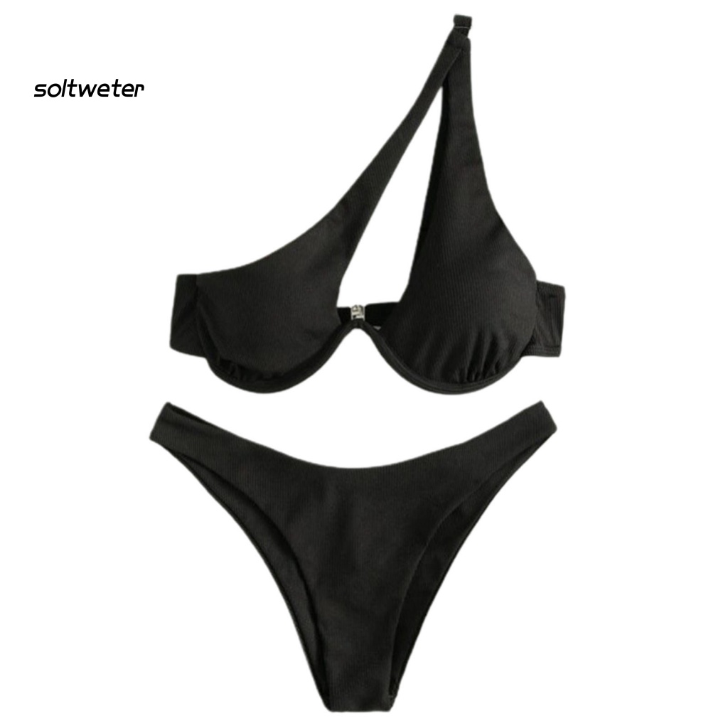 Bộ Đồ Bơi 2 Mảnh Màu Trơn Mau Khô Mềm Mại Dành Cho Nữ